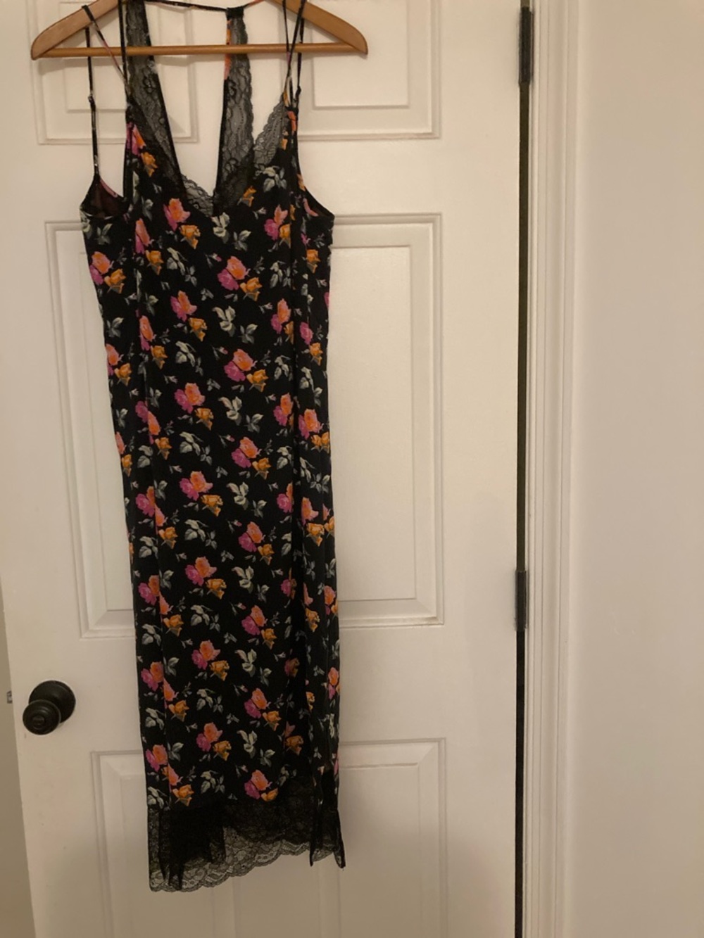 Zara Black Midi Slip Dress with Pink & Orange Floral Print